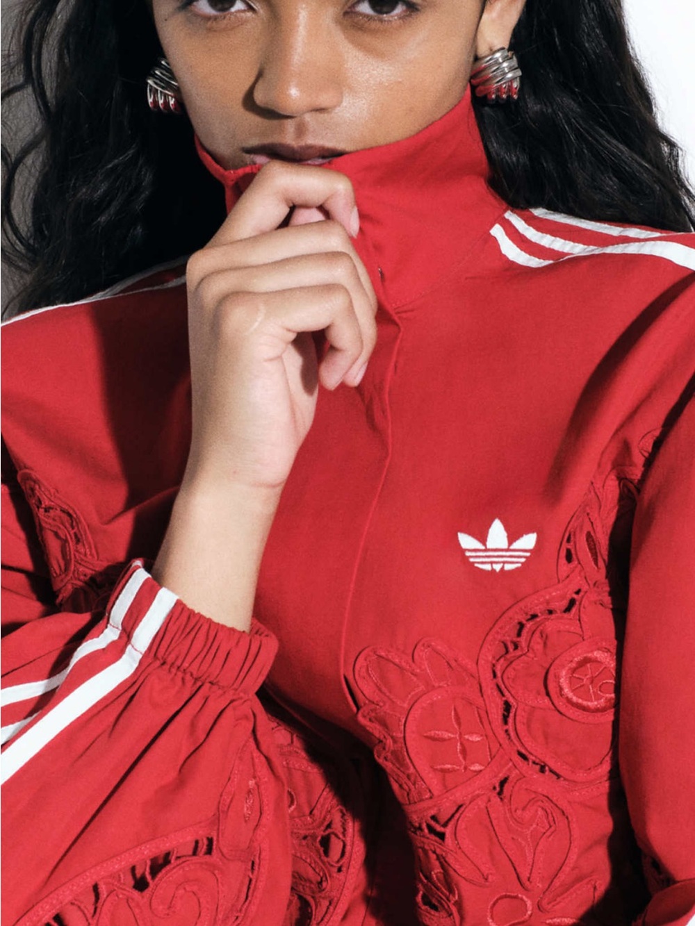 Adidas x ASOS oversized Red embroidered Cutwork Track Jacket